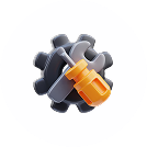 Ein Zahnrad, ein Schraubenschlüssel und ein Schraubenzieher vor weißem Hintergrund