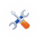 Ein Schraubenzieher und ein Schraubenschlüssel vor einem weißen Kreis